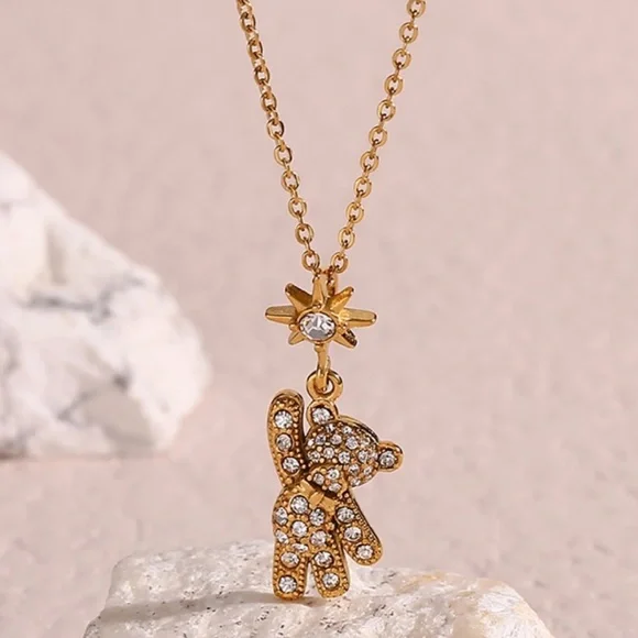 NEW TEDDY BEAR 18K GOLD DIAMOND PENDANT NECKLACE, NICE NECKLACE, CUTE NECKLACE - Picture 1 of 6